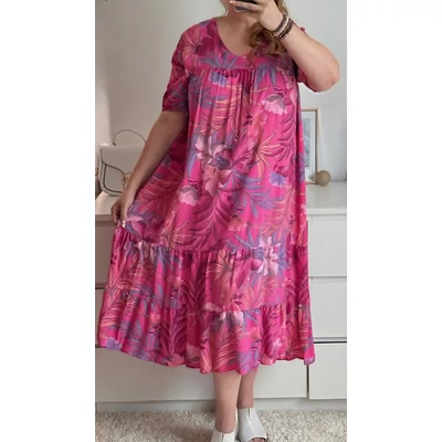 Stella hosszú ruha pink árnyalatú, levélmintás