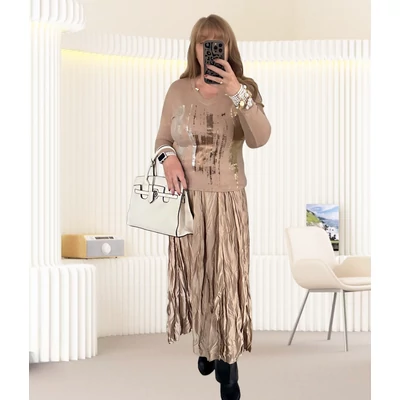 Mira gyűrt hatású szoknya tégla vörös szín