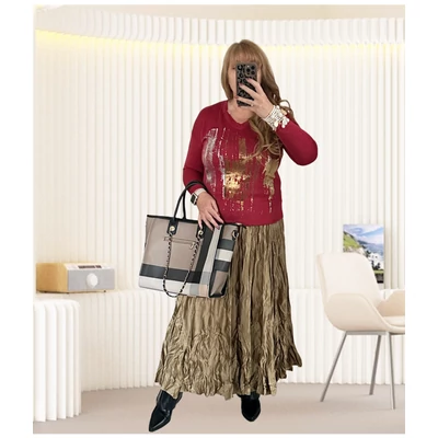 Mira gyűrt hatású szoknya bronz olíva szín