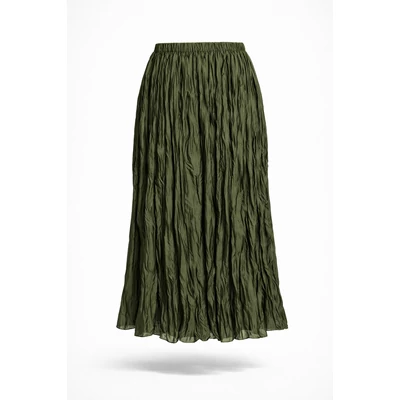 Olívazöld gyűrött hatású női maxi szoknya