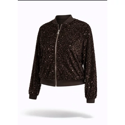 Csokibarna flitteres bomber jellegű felső