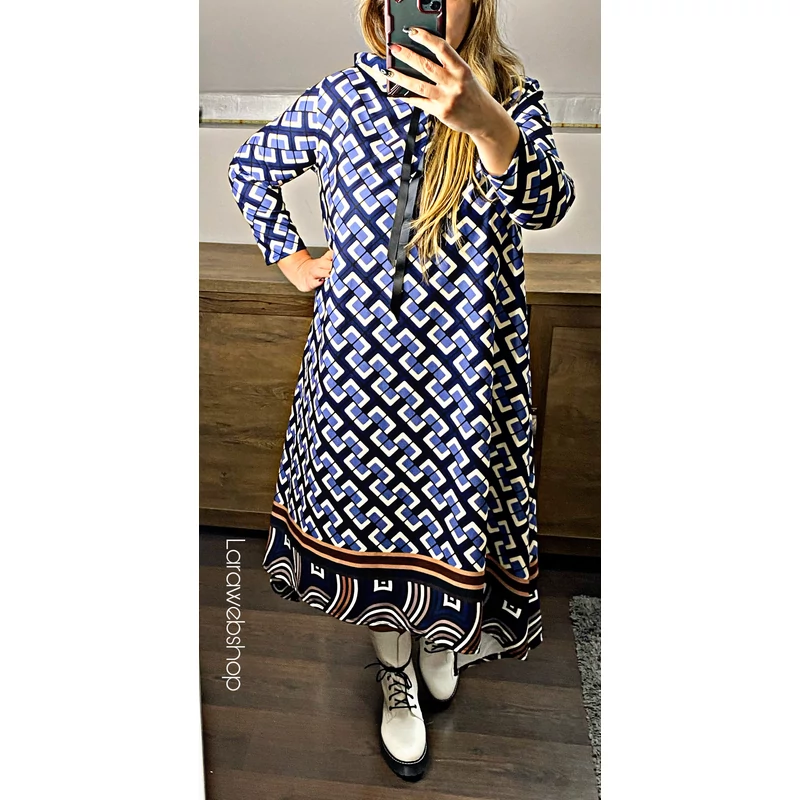 Zita ruha kék, bézs mintás