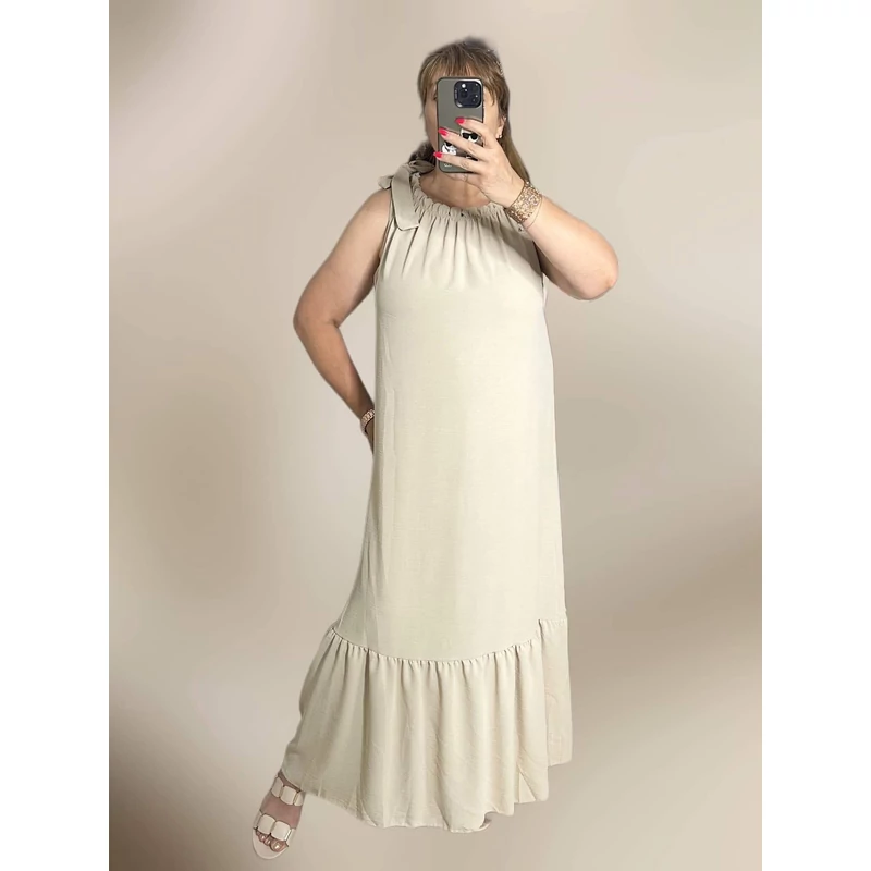 Alena hosszú maxi ruha bézs szín