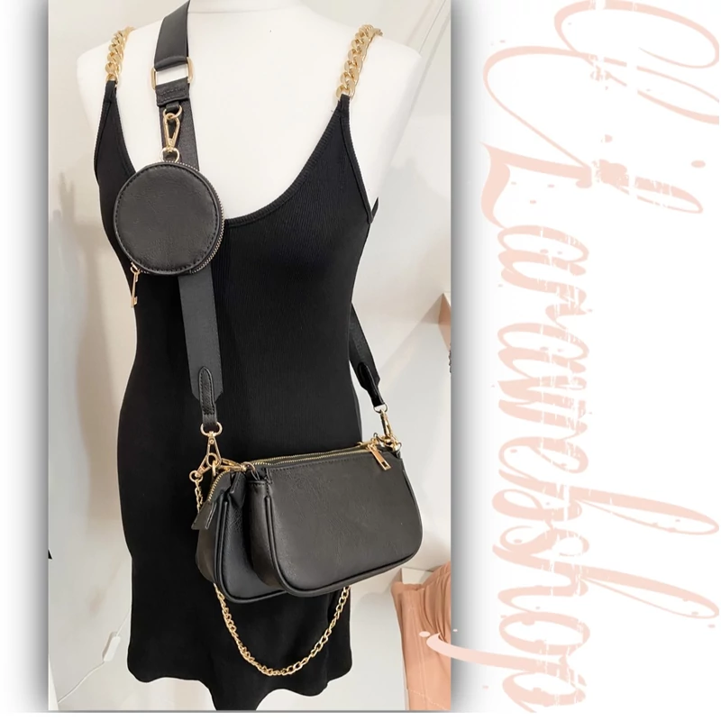 Fekete oldaltáska, crossbody