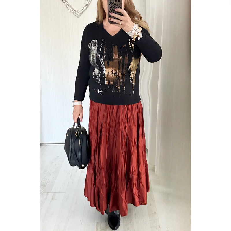 Mira gyűrt hatású szoknya tégla vörös szín