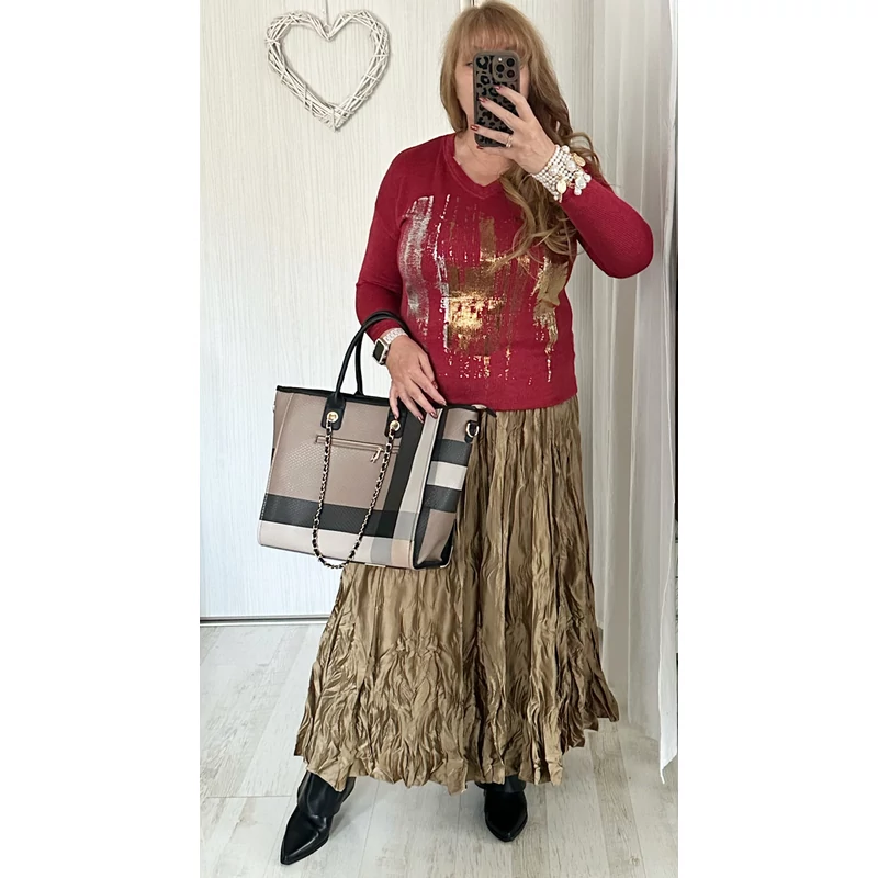 Mira gyűrt hatású szoknya bronz olíva szín