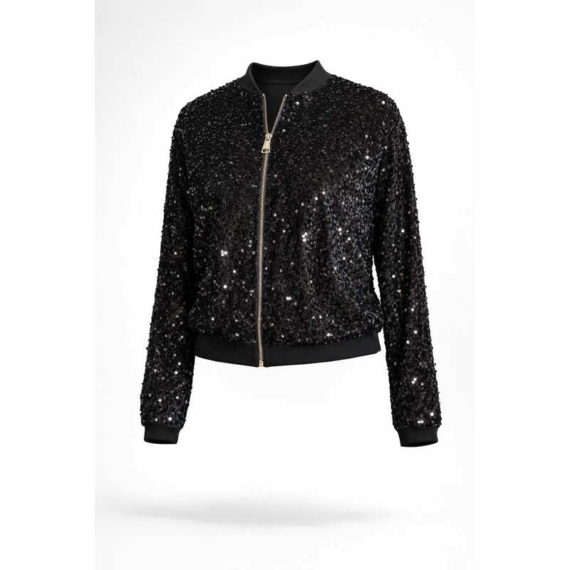 Csokibarna flitteres bomber jellegű felső