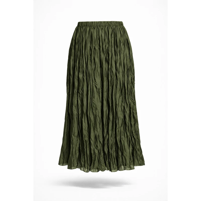 Olívazöld gyűrött hatású női maxi szoknya