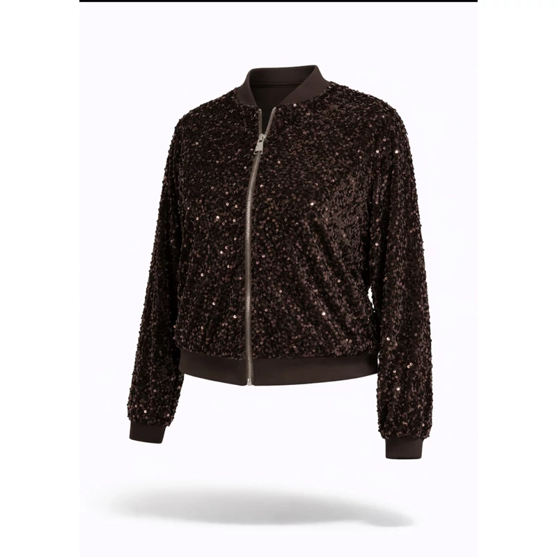 Csokibarna flitteres bomber jellegű felső