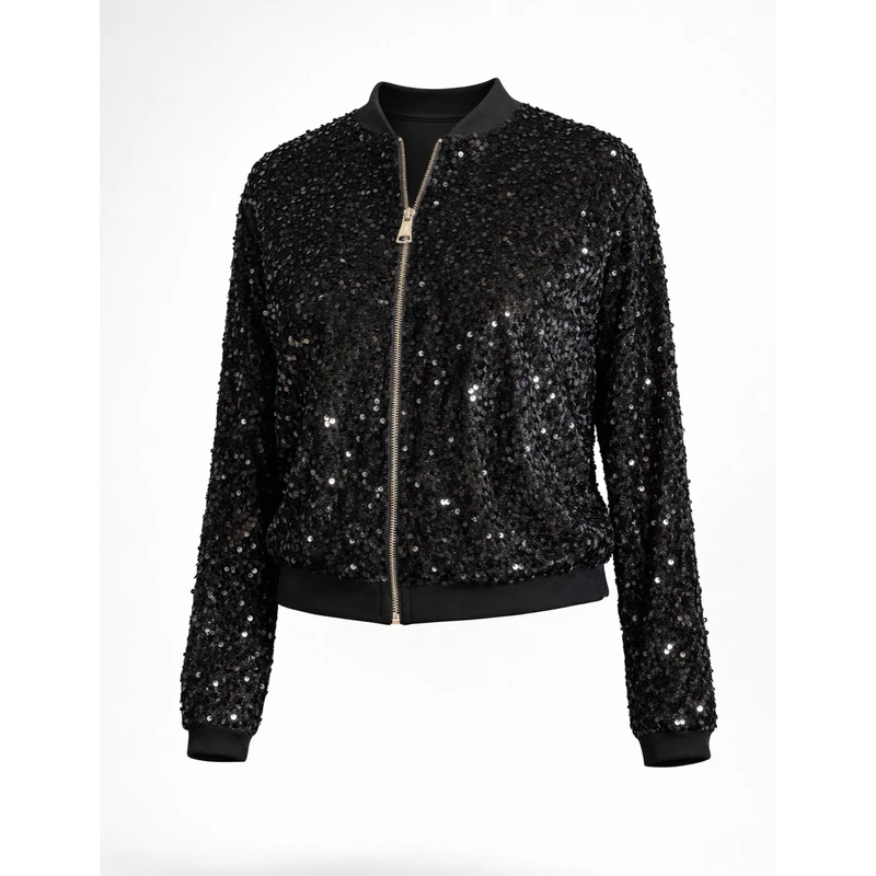 Fekete flitteres bomber jellegű felső